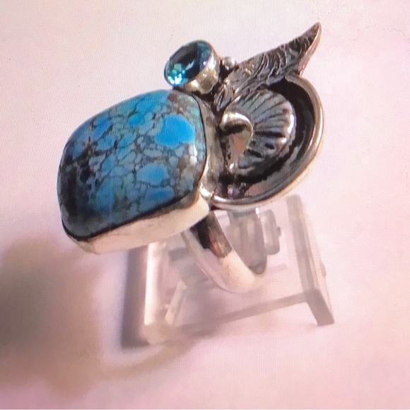 Turquoise Blue Topaz 925 Sterling Silver Ring - Picture 2 of 4